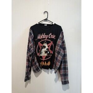 Reworked Upcycle Grunge Oversize Def Leppard/Motley Crue Flannel Sweater XL/XXL